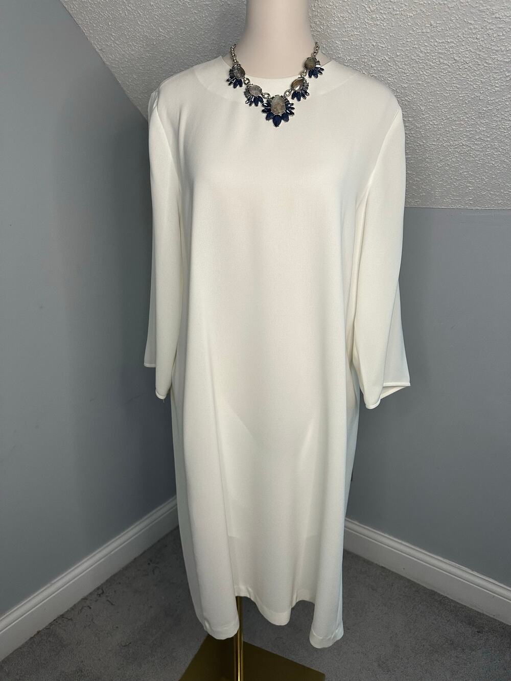 Lafayette 148 Off White Shift Dress Lightweight Sz XL Crew Neck Knee Length READ